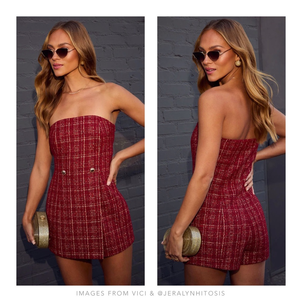 VICI | Strapless Tweed Romper/Jacket Set - Picture 2 of 3